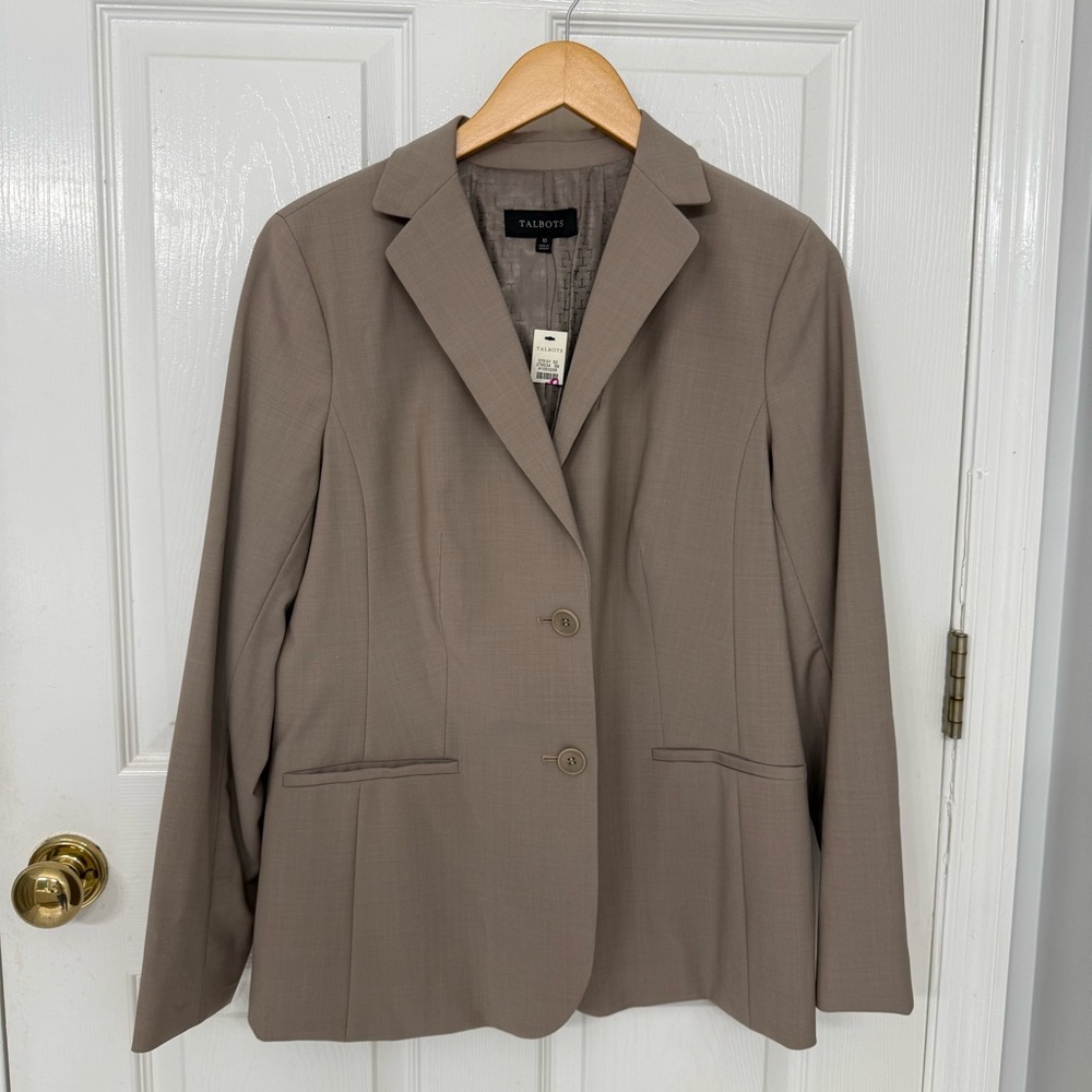 NWT Talbots Suit Jacket Tan Double Breasted Blazer Faux Pockets